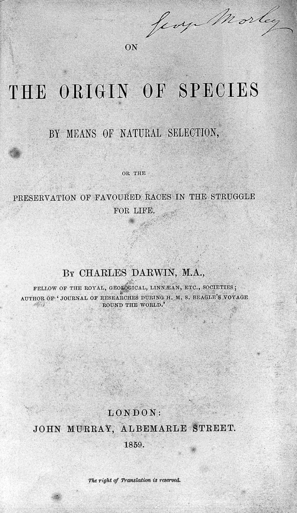 Darwin Publishes On the Origin of Species